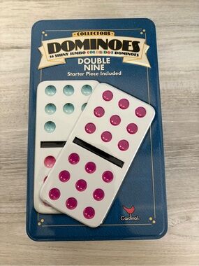 Double Nine Dominoes Set - White with Pink & Teal Dots
